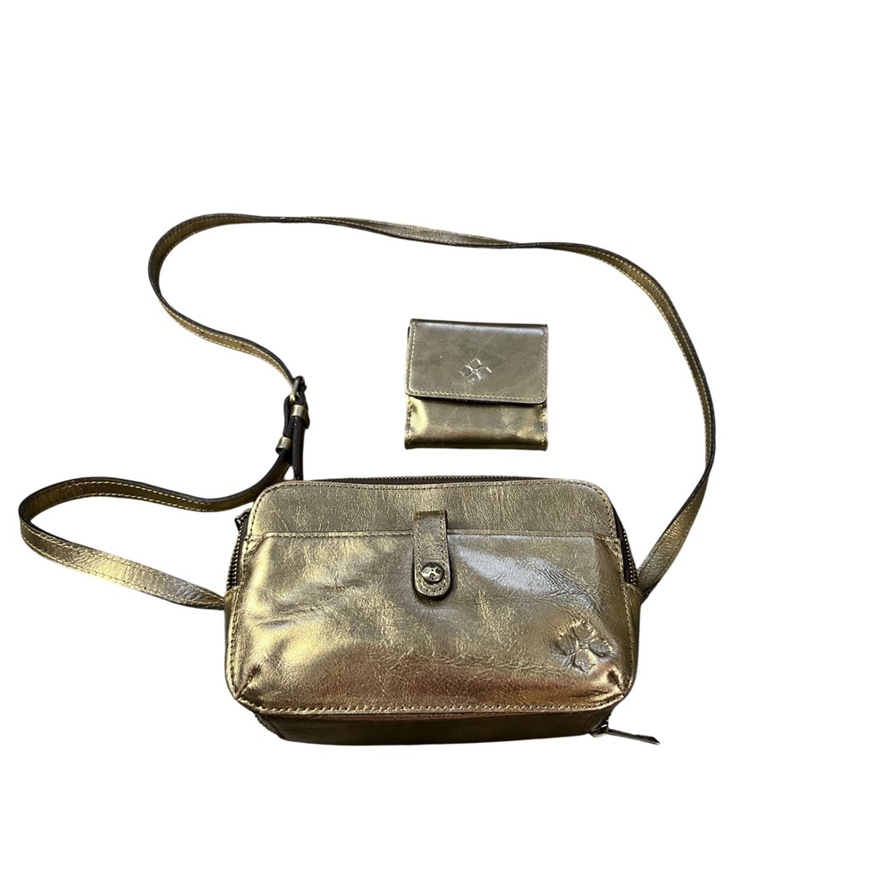 Patricia Nash Metallic Gold Leather Crossbody Bag and Coin Purse Set